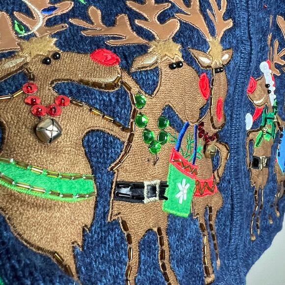 Vtg Classic Elements Sweater Jacket Medium Reindeer Ugly Christmas Full Zip 90s - Picture 5 of 7
